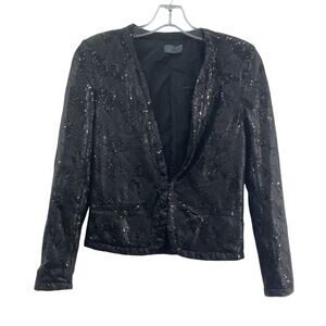 //Out Black Metallic Glam Sequin Blazer XS Women's Cocktail Evening Jacket